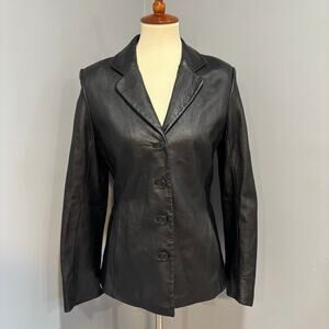 Jaclyn Smith Black Leather Jacket Vtg 90s Tailored Classic Career Wear, Size M